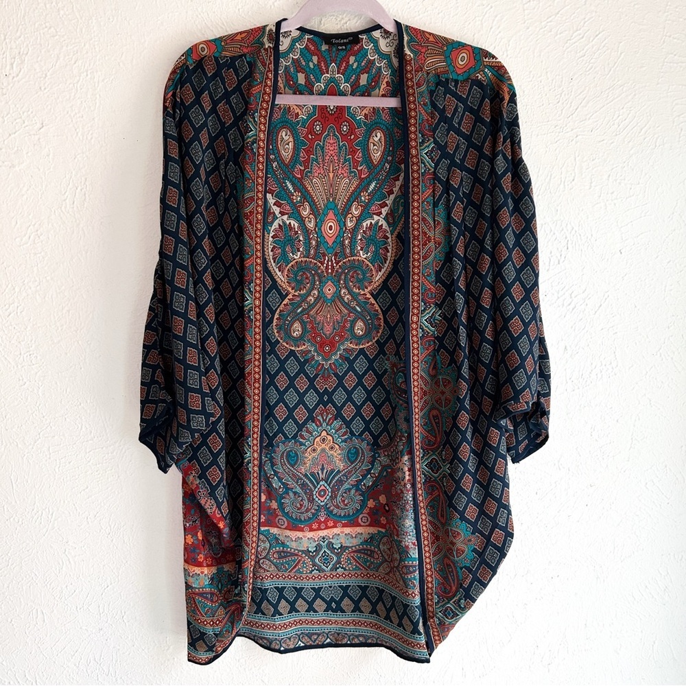 Tolani 100% Silk Boho Kimono / Open Front – O/S - Picture 2 of 6